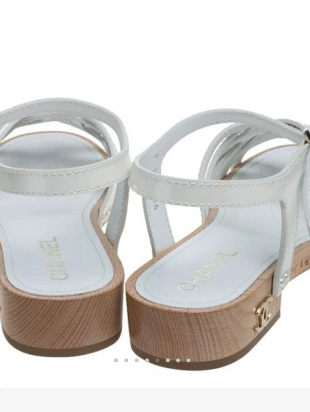 CHANELChanel White Patent Leather Ankle Cork Sandals with Ankle Buckle Size 41